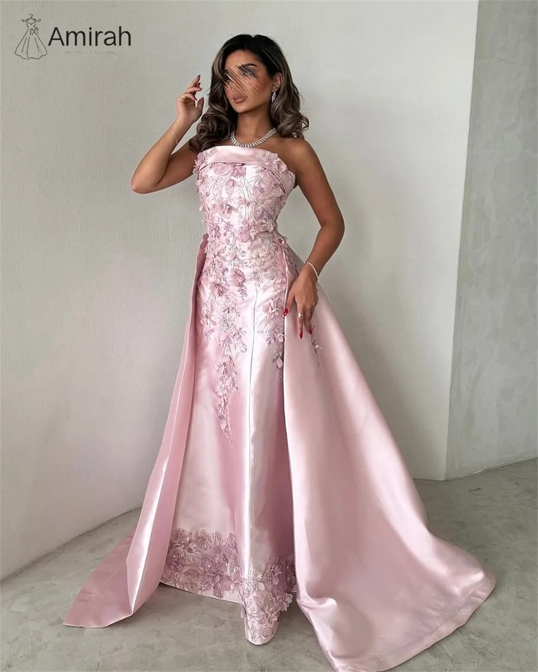 Amirah Ball Gown Custom Made Evening Dresses Woman Elegant Dress Luxury Prom Dresses Decal Print A-line Satin Off-shoulder Party