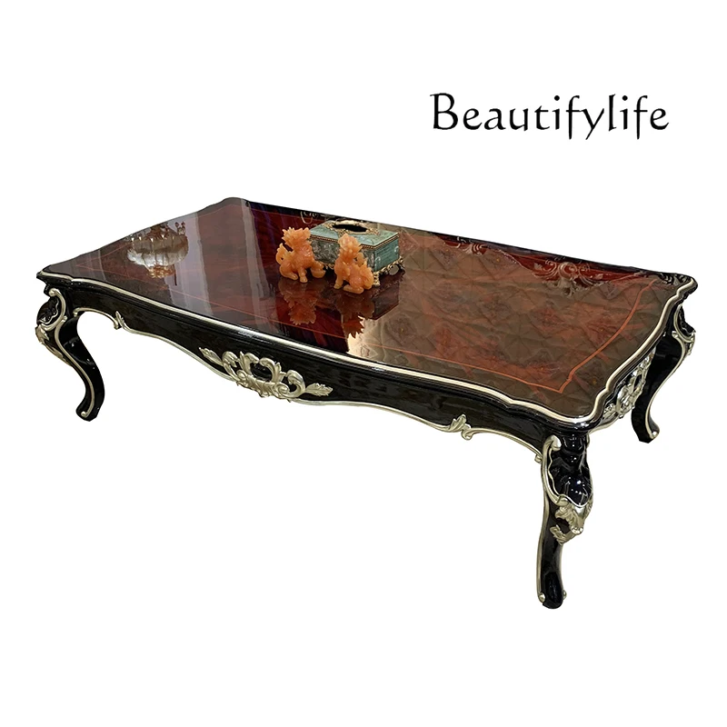

French luxury large European coffee table rectangular solid wood tea table small apartment living room veneer parquet