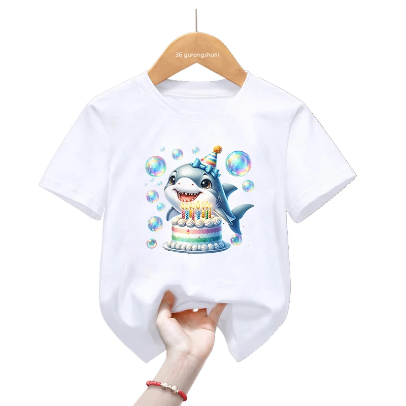 Watercolor Shark Printed T Shirt Girls/Boys Birthday Gift Kids Clothes Harajuku Kawaii T-Shirt Summer Fashion Tshirt Tops