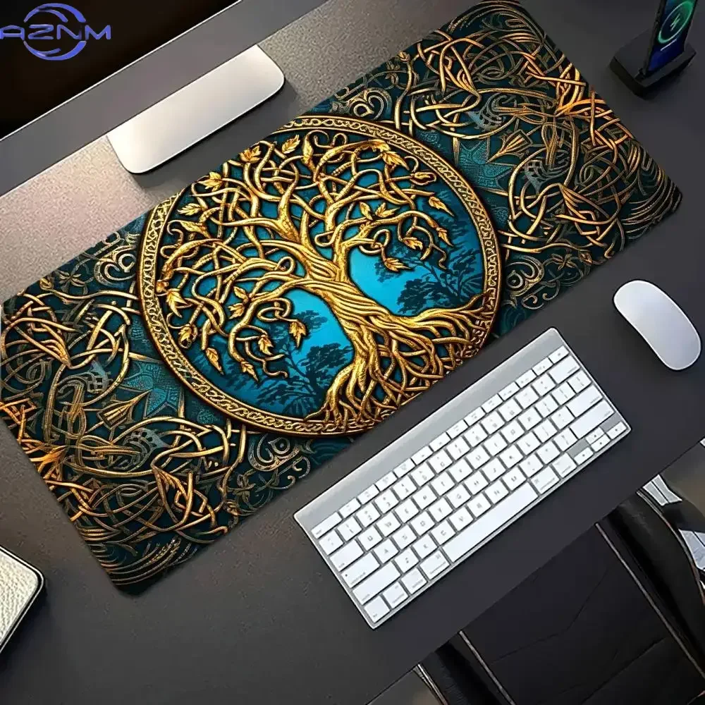 Sacred Tree Of Life Golden Teal Mystic Art Non‑Slip Rubber Mouse Pad For Accurate Mouse Control Gaming Laptop Desktop Work
