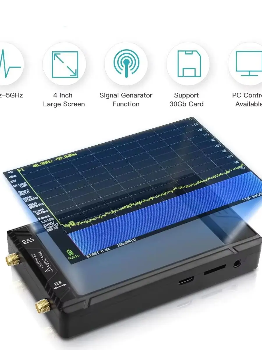 Nowy przenośny analizator widma 100 kHz-5,3 GHz z generatorem sygnału RF i 4-calowym wyświetlaczem dla tinySA ULTRA z baterią — zdjęcie produktu 7