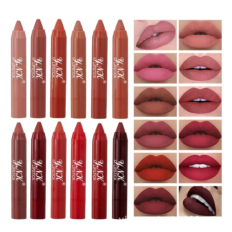 12 Farben Samt matt Lippenstifte Bleistift wasserdicht langlebige sexy rote Lippenstift Antihaft Tasse Make-up Lippen tönung Stift Kosmetik