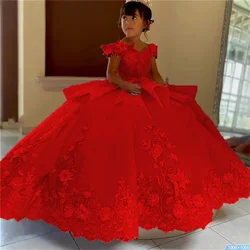 Red Off-the-shoulder Wedding Flower Girl Dress Lace Appliques For Baby Princess Ball Birthday Bridesmaids Evening Gown