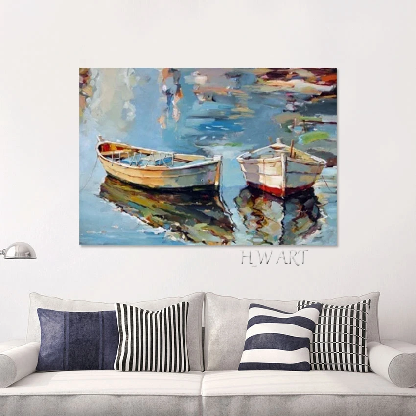 

Linen Canvas Oil Painting, Abstract Style Art Decoration, Frameless High Quality Boat Landscape Wall, Picture For Living Room