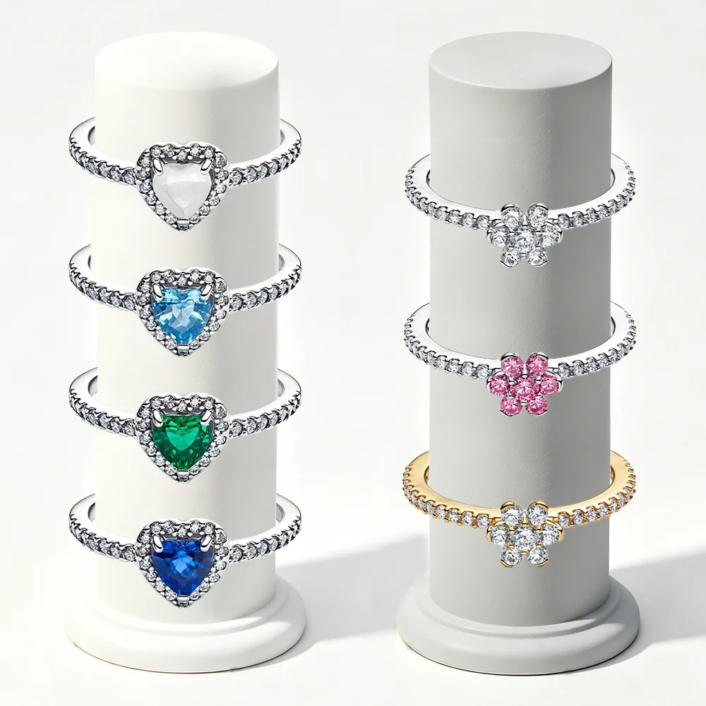 

2026 New 925 Silver Hot Selling Princess Colorful Lucky Wreath Noble Heart Exquisite DIY Charm Jewelry Ring Display Tool