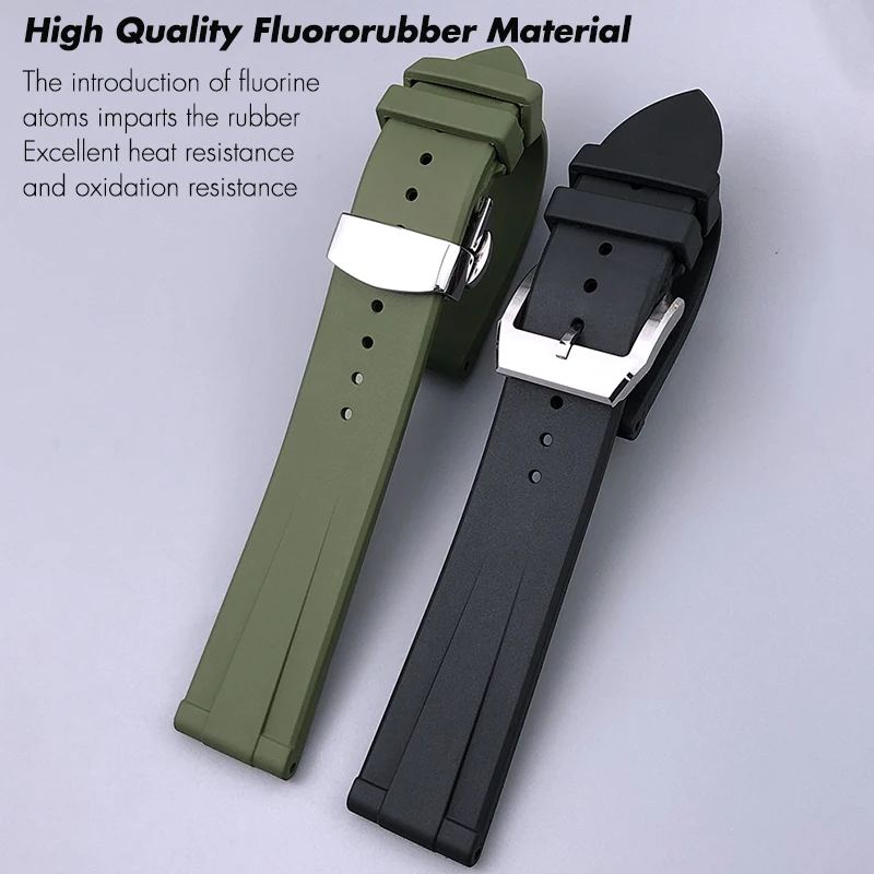 19mm 20mm 21mm 22mm Fluoro Rubber Watchband Fit for Breitling Omega IWC Mark Tissot Seiko Black Blue Soft FKM VITON Watch Strap view 2