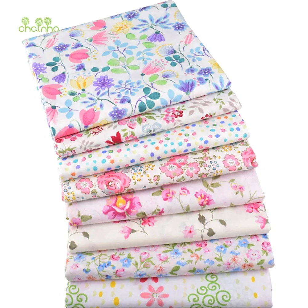 Chainho,Printed Twill Cotton Fabric,DIY Quilting & Sewing Material,Patchwork Cloth,Light Floral Series,8 Designs,2 Size,QC309