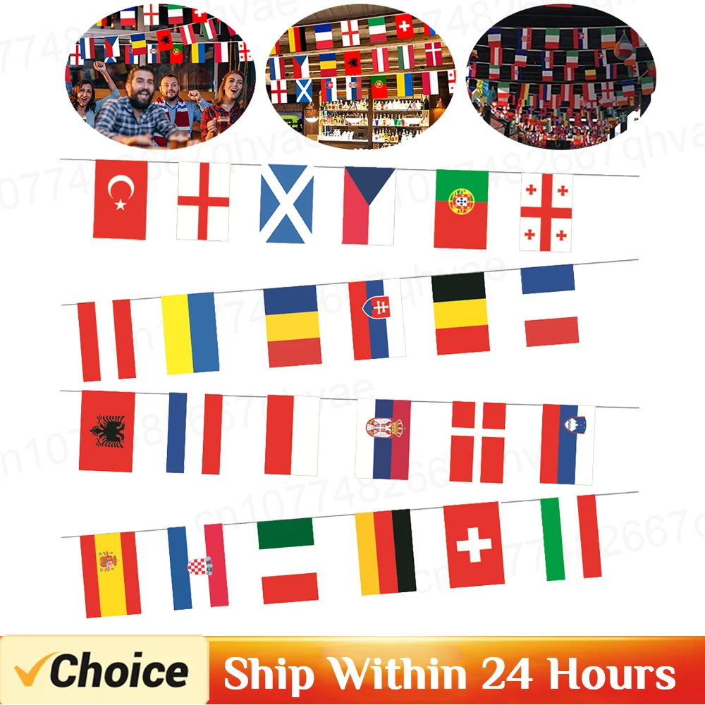 バーデコレーション、クラブ、バーパーティー、ハンギングバナー、EUサッカー、バスケットボールの記事用の国内旗ストリング、14x21cm