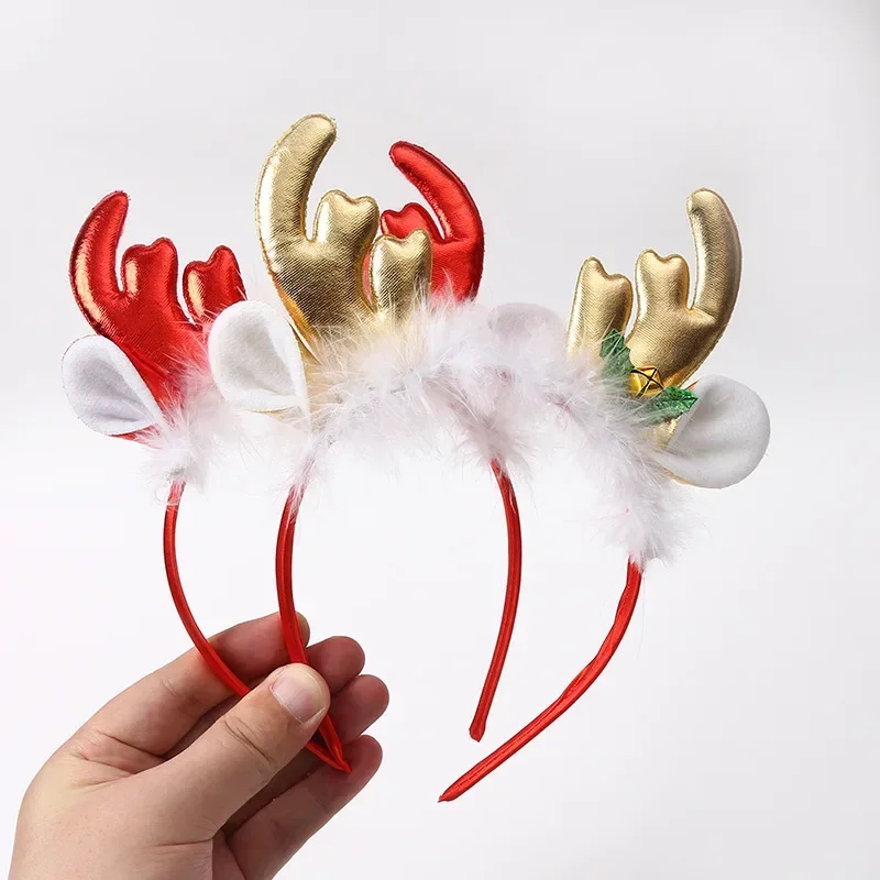 Fashion Christmas Red Bows Headbands Women Girl Classic Elastic Reindeer Antler Santa Hair Hoop Xmas Party Headbands Party Favor