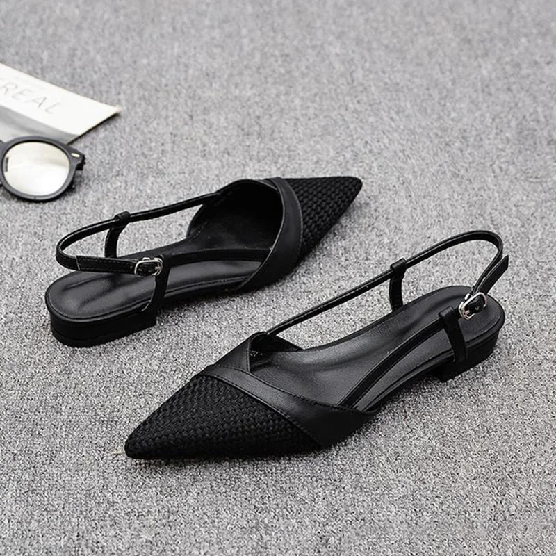 Women\'s Summer Sandals Luxury Elegant Casual For Women Trend 2024 Comfortable Barefoot Black Outdoor Low Heels Pointed Toe Shoes