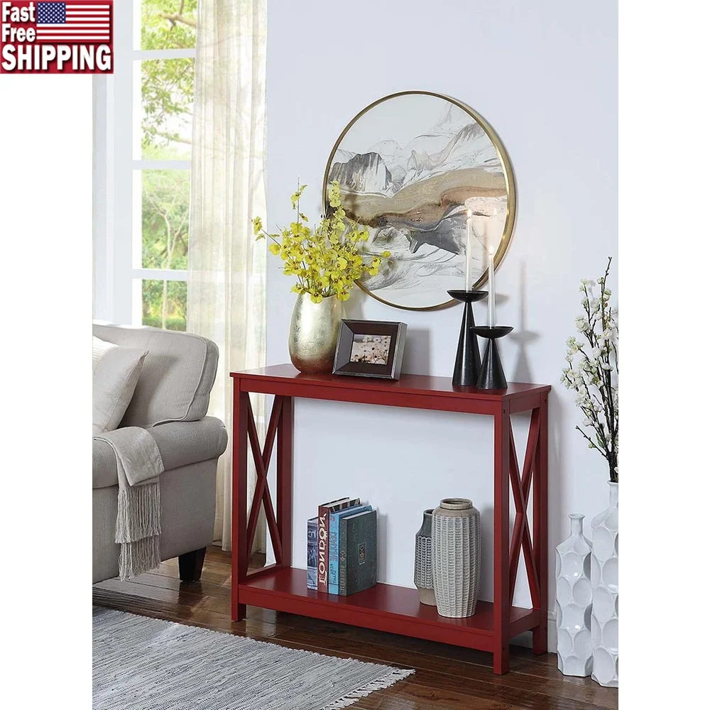 

Oxford Console Table with X Frame Shelves Transitional Indoor Furniture Living Room Entryway Storage Display Stand Easy Assembly