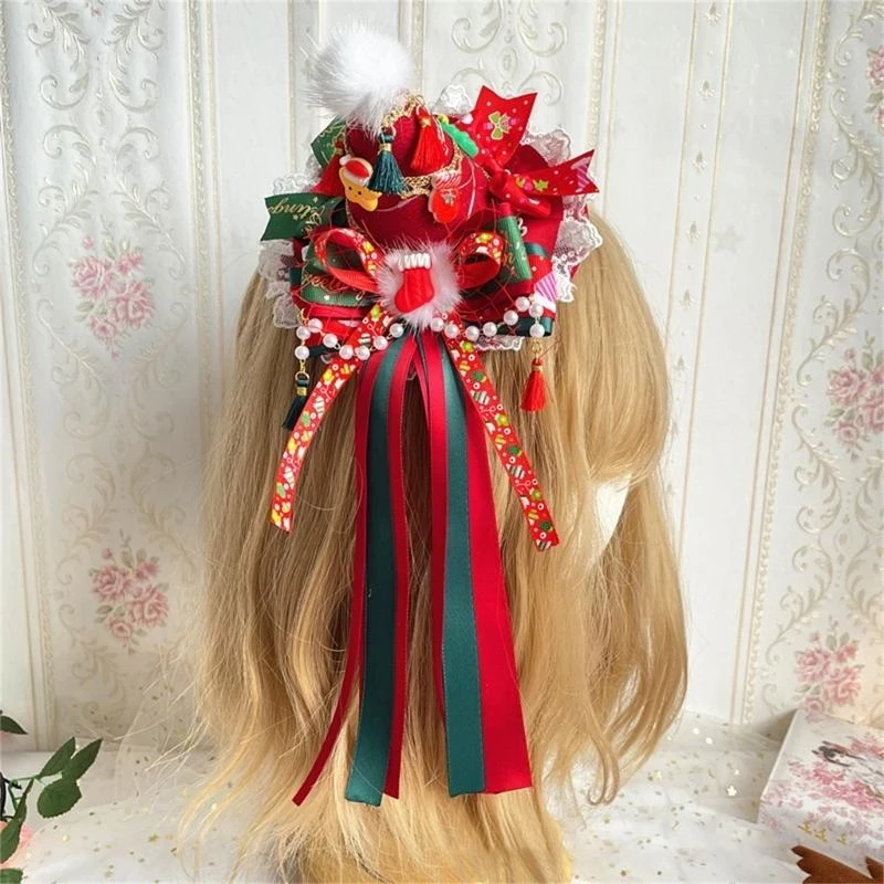 

Unique Lolitas Hair Clip with Christmas Hat/Deer Antler Decorations Vintage Hair Clip Hat FestiveCharm for Girls 15UB