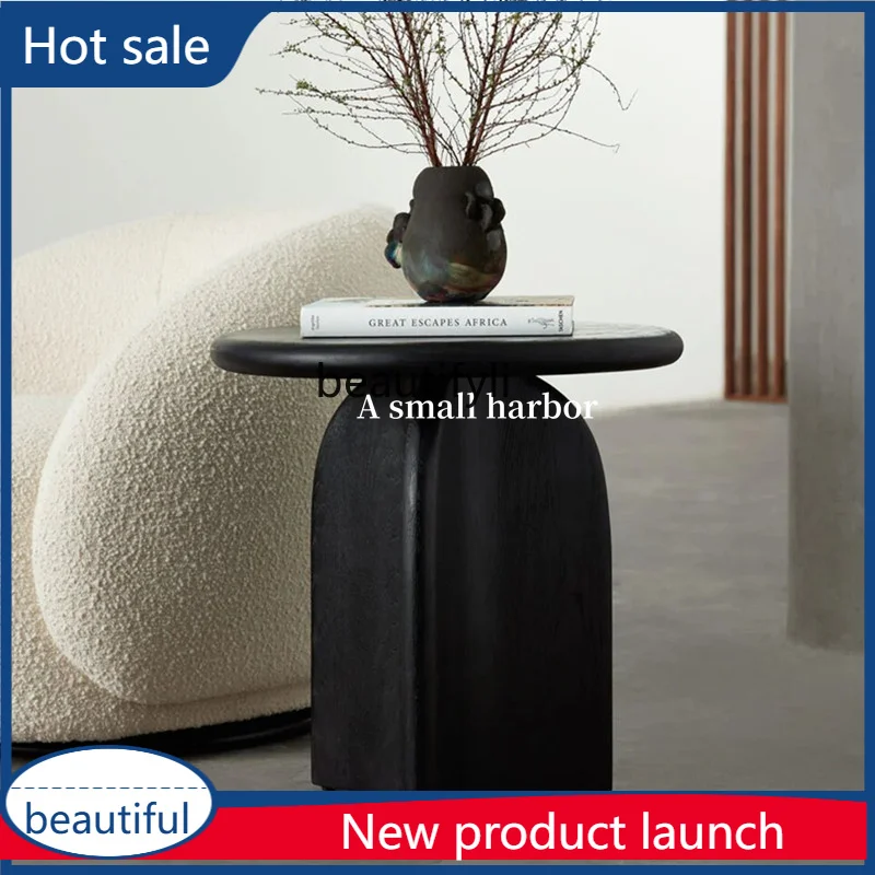 

cqy Nordic Solid Wood Coffee Table Wabi-Sabi Style Black Oval Small Tea Table Simple Vintage Table