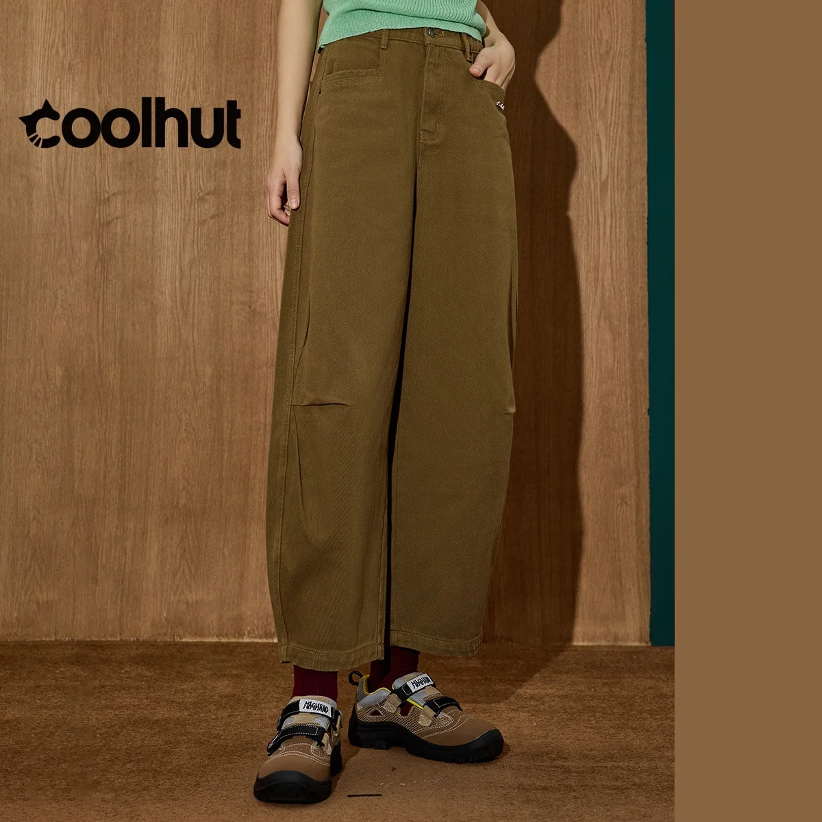 COOLHUT, pantalones vaqueros de pierna ancha con cintura elástica Vintage 2025 para mujer, pantalones vaqueros recortados de corte relajado de Color sólido, pantalones vaqueros informales de otoño Y2K para mujer