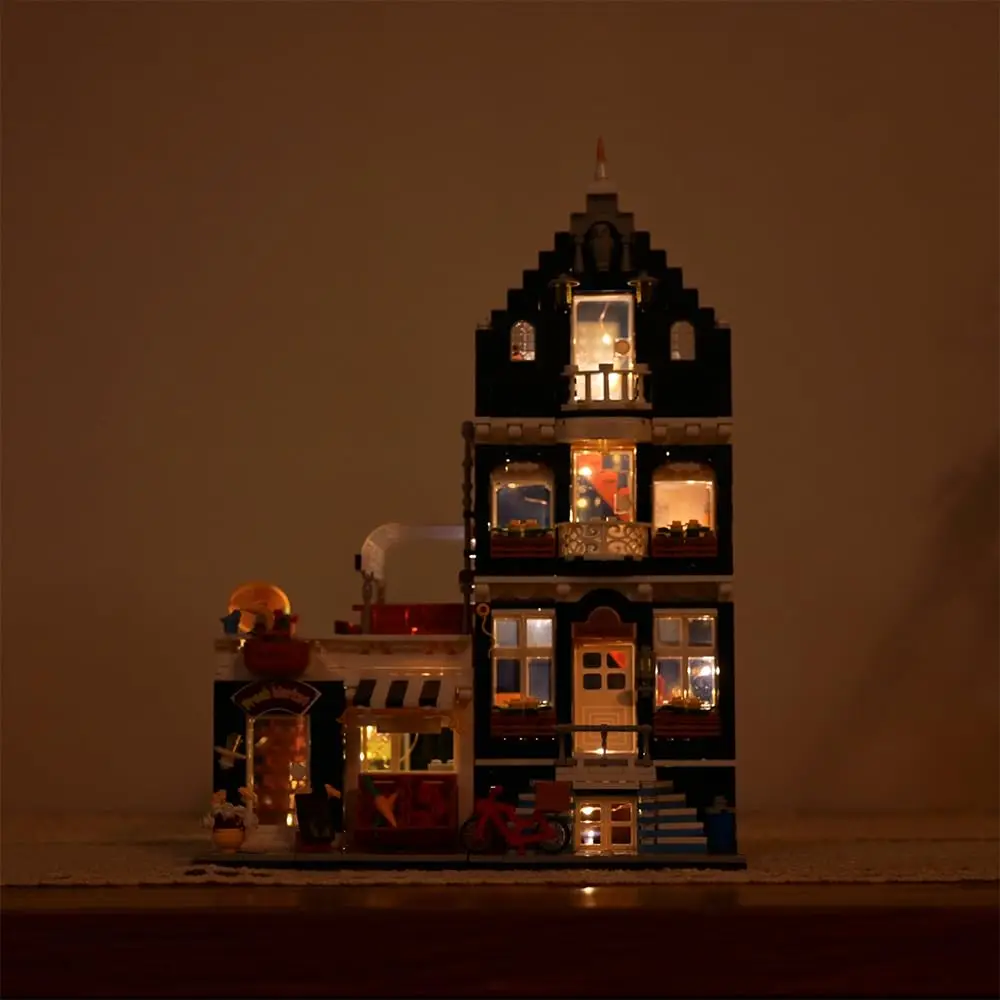 1456PCS City Market Street Building Mini Building Blocks Set with LED Lights Modular MOC Creative Model Set Toys for Adults gift