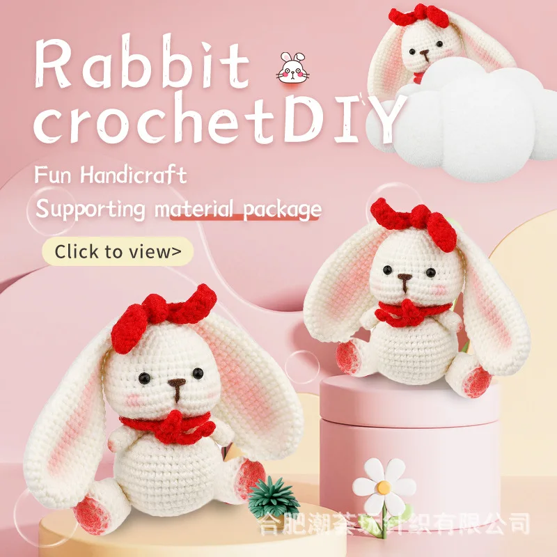 DIY Handmade Doll Crochet  Kit for Beginners Cute Rabbit Sewing Material Package Hand Knitting for Kids Adults Crochet Lovers