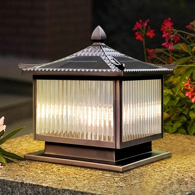 

Solar wall stigma lamp Chinese outdoor gate pillar lamp outdoor waterproof villa courtyard garden wall lamp IP65 Waterproof