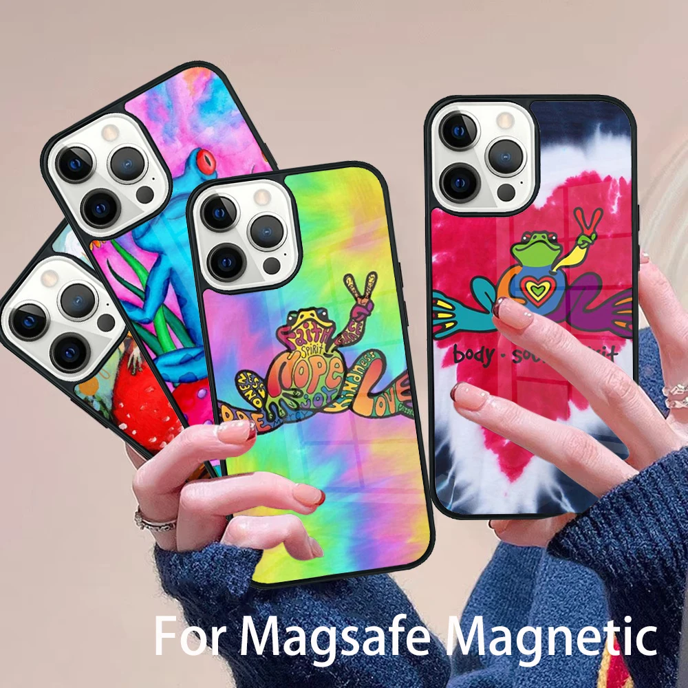 

Frong Froggy Art Groovy Hippie Phone Case Magesafe Magnetic Wireless Charge Cover For IPhone 16 11 12 13 14 15 Pro Max Plus Mini