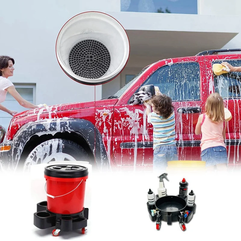 Removable Rolling Bucket Dollys Multifunctional Rolling For Car Detailing Wash Chair With 5 Swivel Casters And Filter