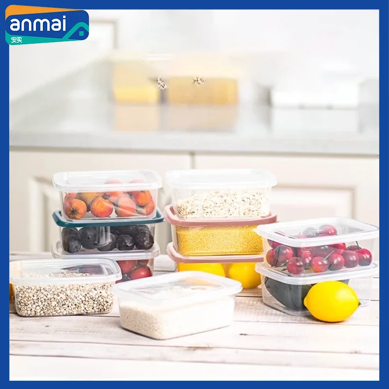 Anmai 8pcs Refrigerators Food Storage Box Containers Set with Lids Cereal Fruit PP Sealed Crisper Microwave Kitchen Organization