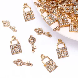 10Pcs Stainless Steel Zirconia Lock Key Charms Luxury Necklace Pendant DIY Earring Jewelry Making Accessories Wholesale Supplies