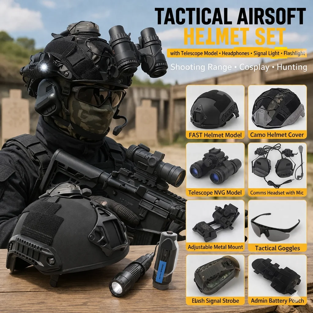 Full Tactical FAST Helmet Set with L4G24 NVG Mount Model Goggles Headset Flashlight Battery Pouch for Airsoft Paintball CS Game