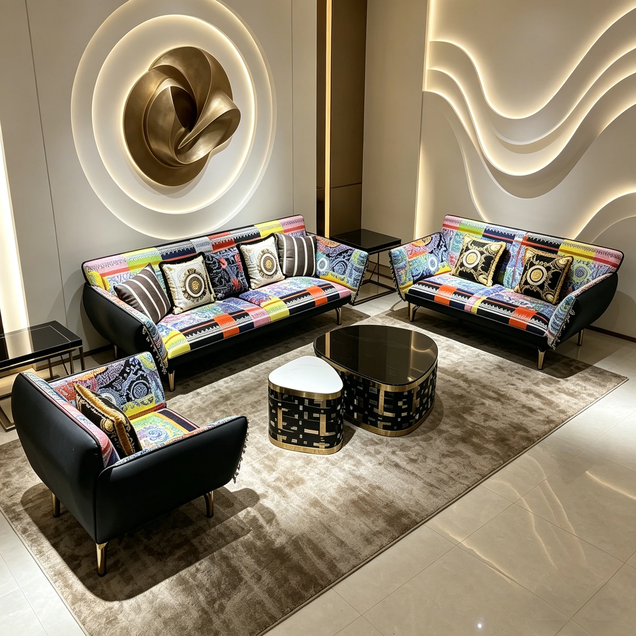 Italian light luxury microfiber fabric sofa modern printing three-seat combination sofa with foam filling cushion