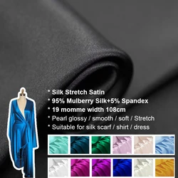 CISULI Silk Stretch Satin Fabric 19momme,Width 108cm,Pure Natural Silk Tissus,Shirt and Dress Cloth For Sewing,Sale Per Meter
