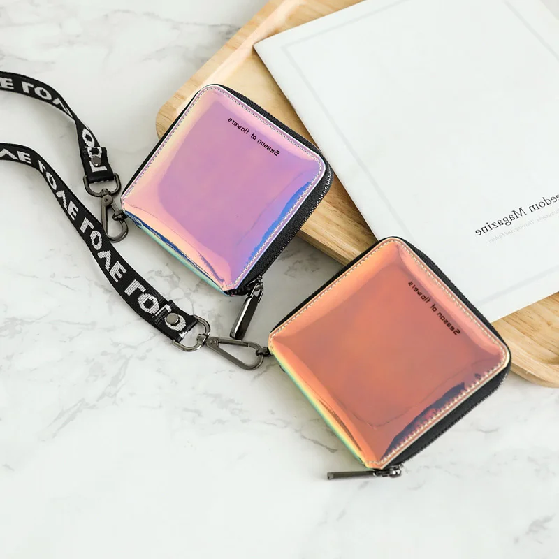 محفظة نسائية قصيرة من جلد البولي يوريثان - سعة كبيرة بلون الليزر، فتحات متعددة للبطاقات، حامل بطاقات، محفظة طويلة للعملات المعدنية #6