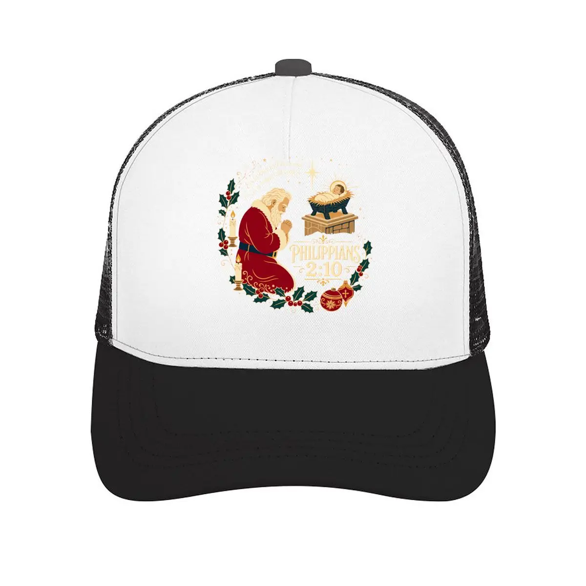 Kneeling Santa Nativity Faith Christ Mesh Baseball Cap Casual Hat Outdoor  For Womens Unisex Female