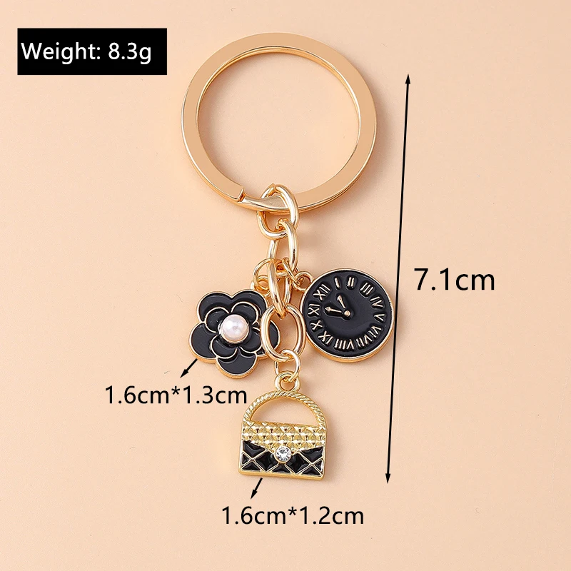 Modische Blumen-Schlüsselanhänger Emaille-Uhr Taschenanhänger Schlüsselringe für Frauen Männer Auto-Schlüssel Handtaschen-Schlüsselketten Zubehör DIY Geschenke – Detail 1