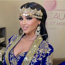 Napoleon Figure Tassels Gold Plated Hair Chain for Bridal Algerian Wedding Jewelry Coin Rhinestone Headband Hair Accessories
