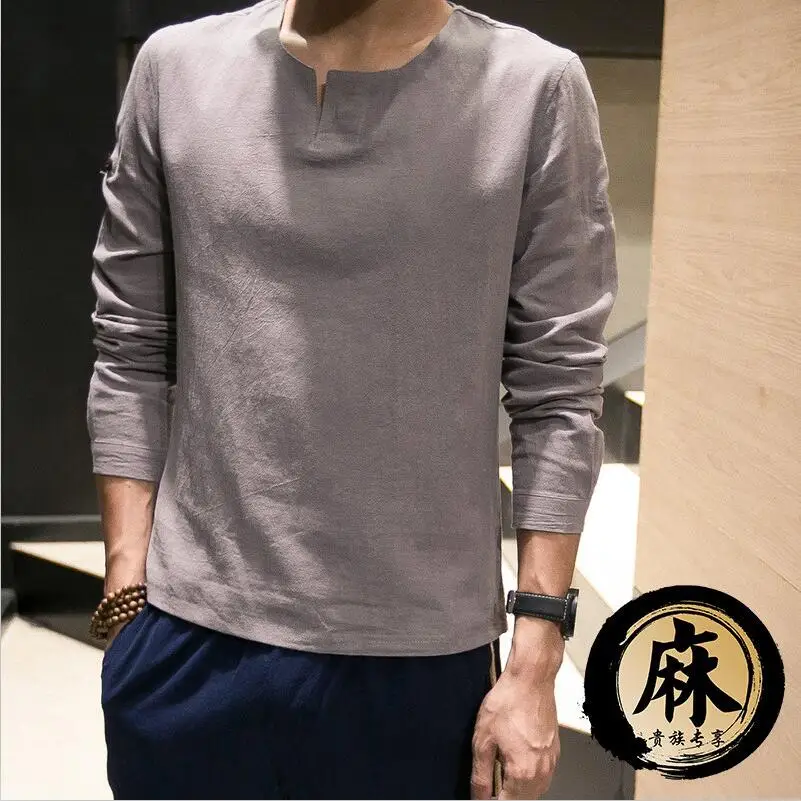 Plus Size M-6XL 7XL Fashion Man Shirts Autumn Spring Cotton Linen T-shirt Button Casual  Solid Full Sleeve Man Top White Black