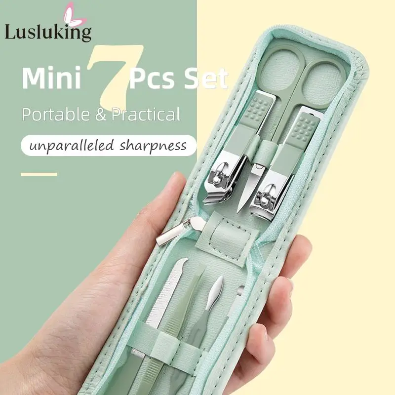 7pcs Manicure Set Pedicure Sets Nail Clippers Tools Stainless Steel Professional Nail Scissors Cutter Travel Case Kit 7in1