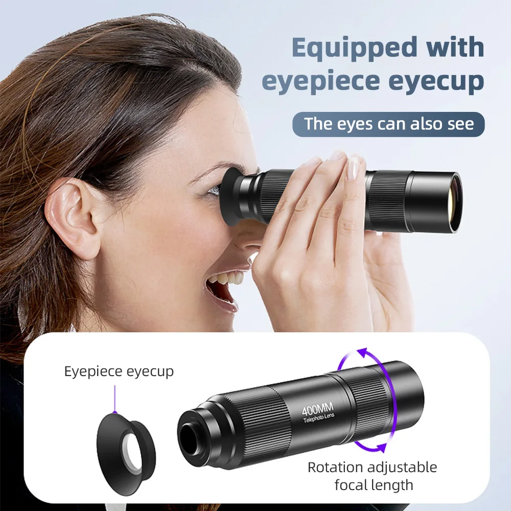 

400MM Phone Telephoto Lens for Smarphone Zoom Lens with Universal Lens Clip Cleaning Cloth Storage Bag for Hiking Camping Wildli