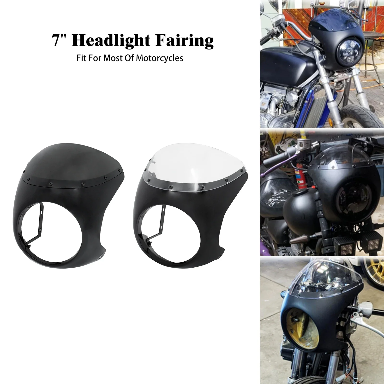 Motorcycle 7'' Headlight Handlebar Fairing Windshield For Harley Touring Sportster XL Dyna Softail Cafe Racer For Honda For BMW