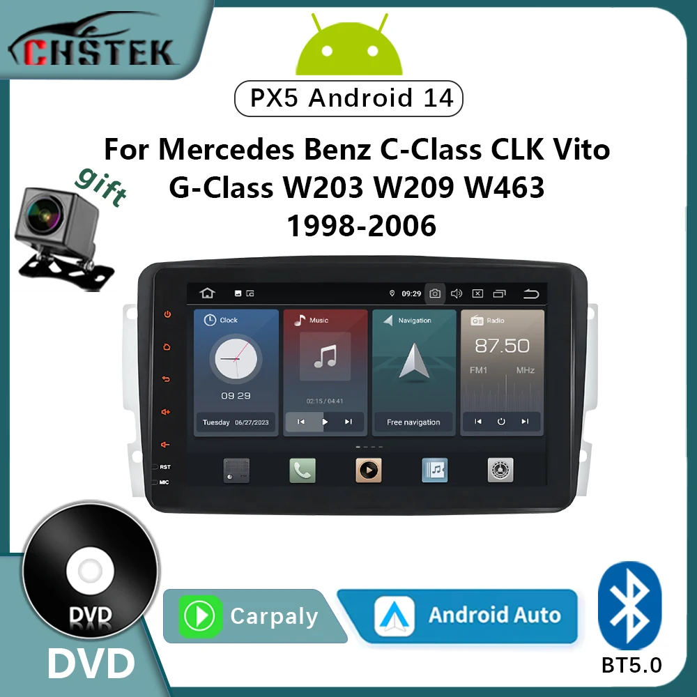 CHSTEK DVD Car Radio Carplay For Mercedes Benz CLK G/C-Class W209 W203 W463 W639 C209 Vito Viano Android 14 Multimedia Player