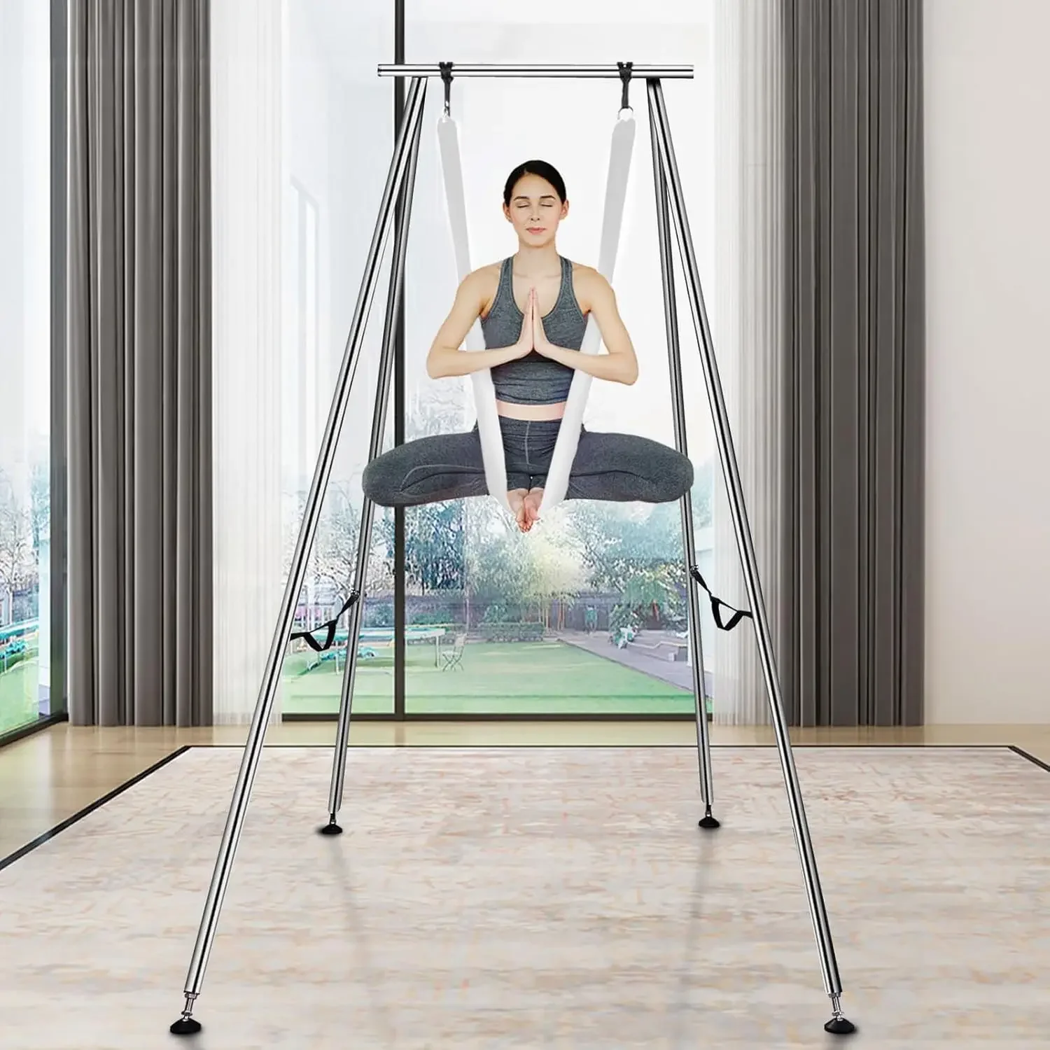 Aerial Yoga Frame & Yoga Hammock, 9.67 ft Height Professional Yoga Swing Stand Comes with 6.6 Yards Aerial Hammock, Max 55