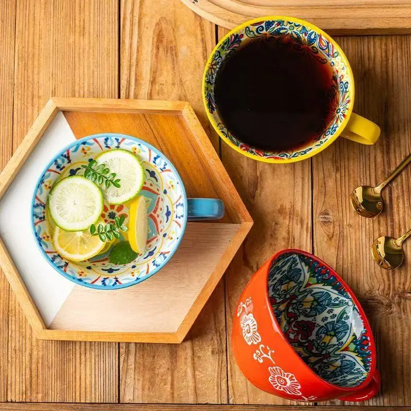 Bohemian Ceramic Breakfast Cup High Appearance Level Oatmeal Cup Large Capacity Water Cup Microwavable Milk Coffee Cup