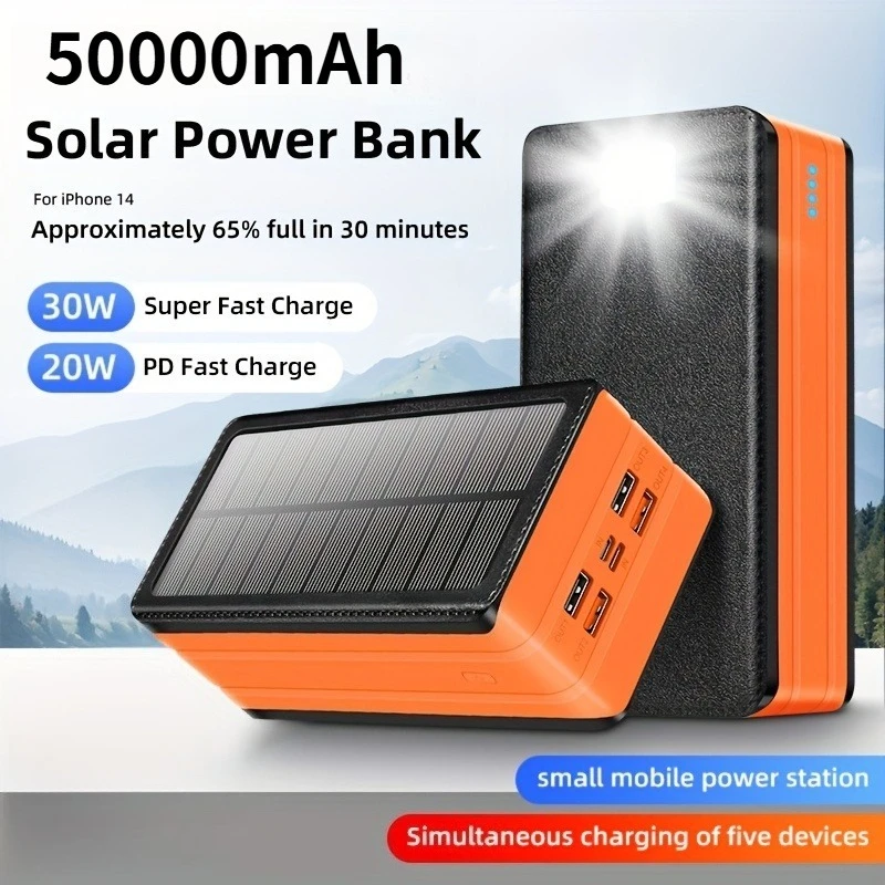 

50000mAh Power Bank Four Output Two Input 5v2.1A Portable Power Source LED Flashlight,Suitable for Outdoor Camping Survival Gear