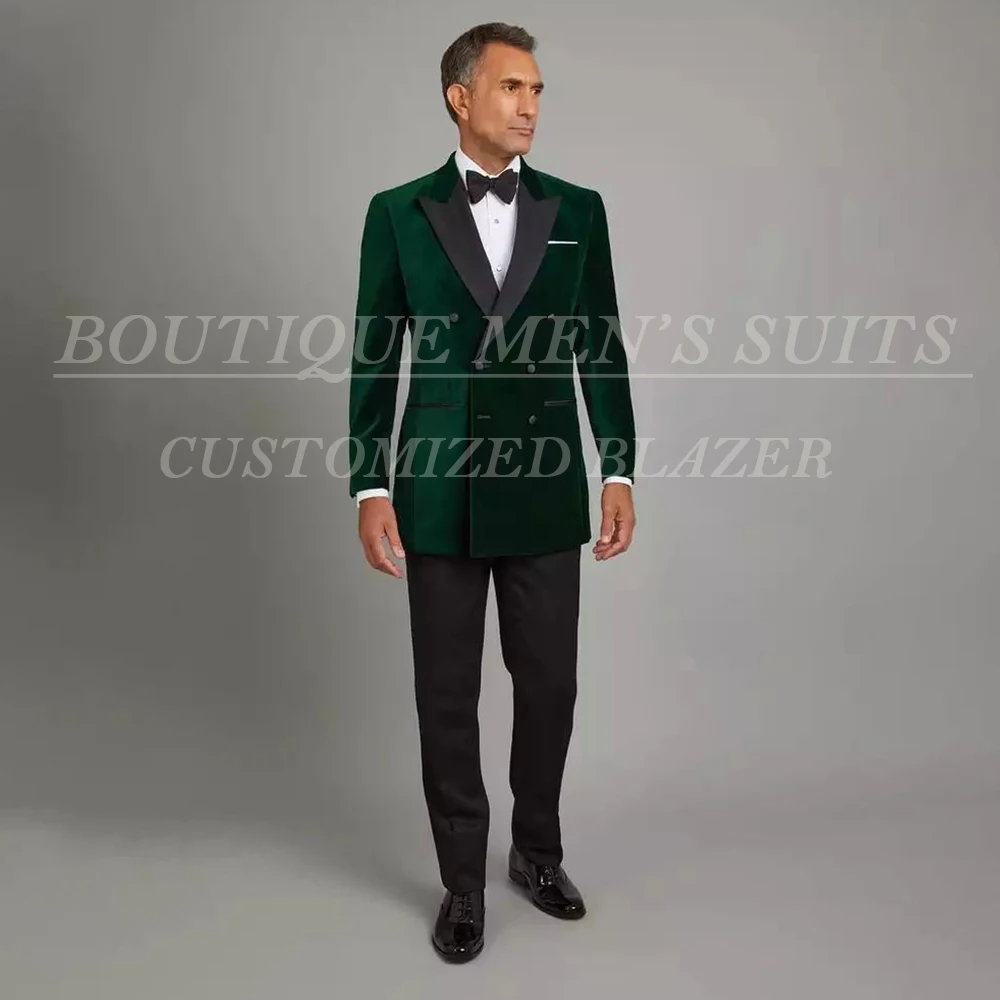 

Elegant Velvet Men's Suits Fashion Double Breasted Peak Lapel Slim Fit 2 Jacket Pants Sets Customzied Male Clothing Terno