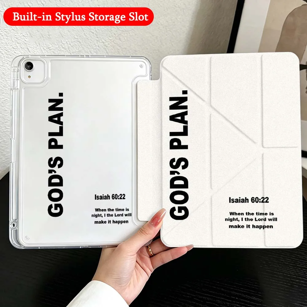 God Plan Bible Verse For iPad Mini Pro Air 5 6 7 8 9 10th 11th 11 9.7 10.9 13 inch Transparent Y-Shaped Folding Tablet Case