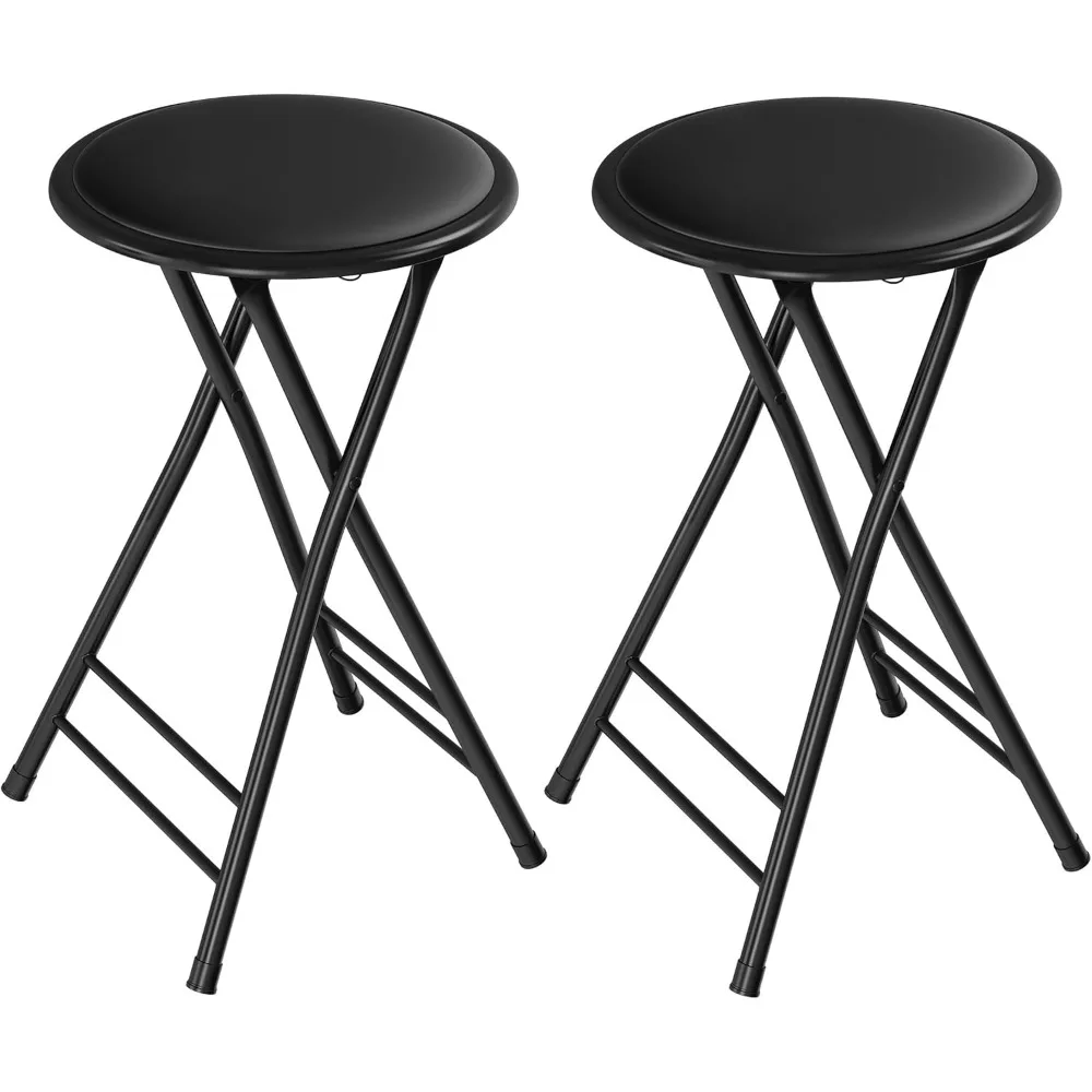 Set of 2 Black Folding Bar Stools, 24-Inch Height, 225lb Capacity for Kitchen or Game Room