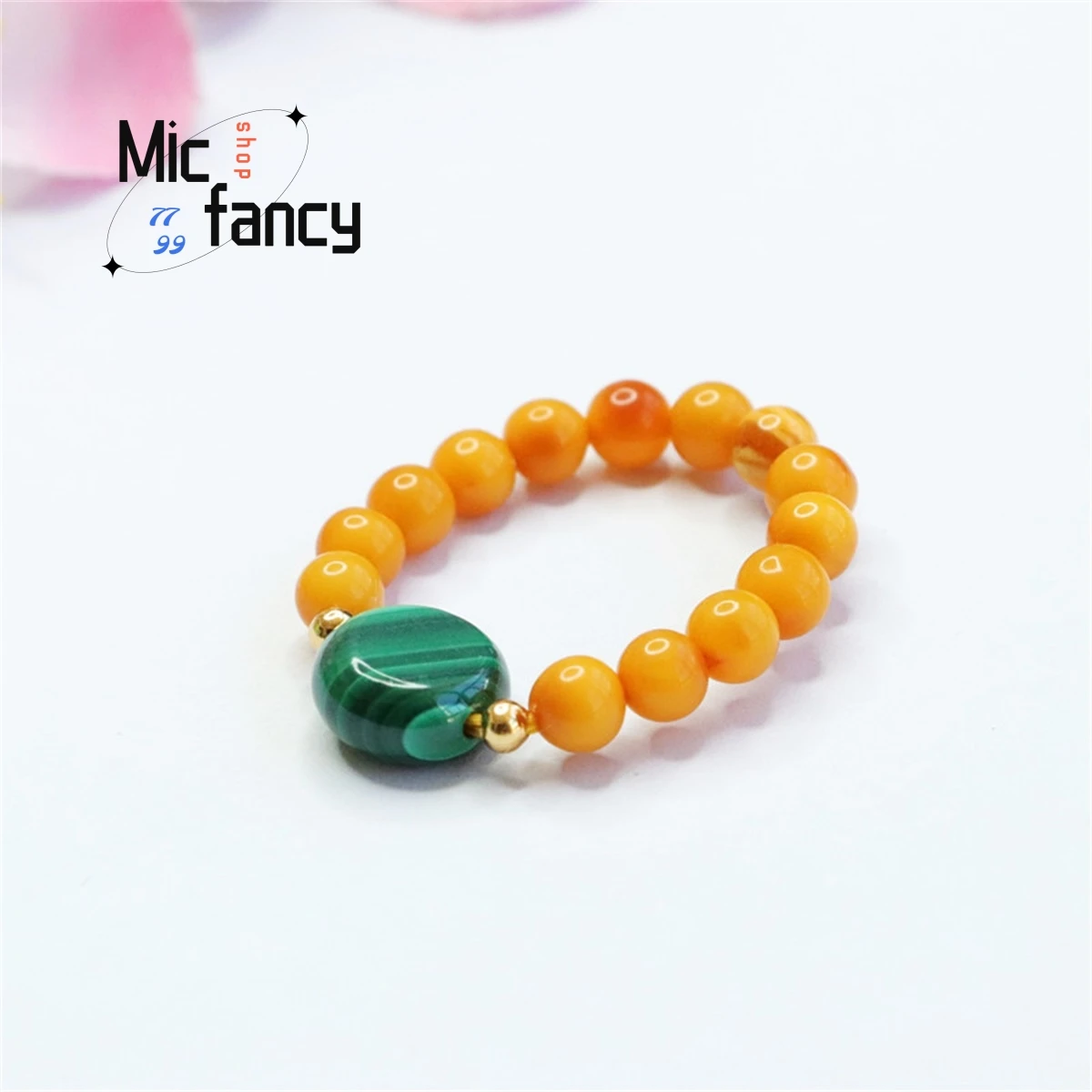 

Natural Amber Malachite Beads Round Ring Women Exquisite Retro Style Charms Fashion Couple Promise Love Eternity Fine Jewelry