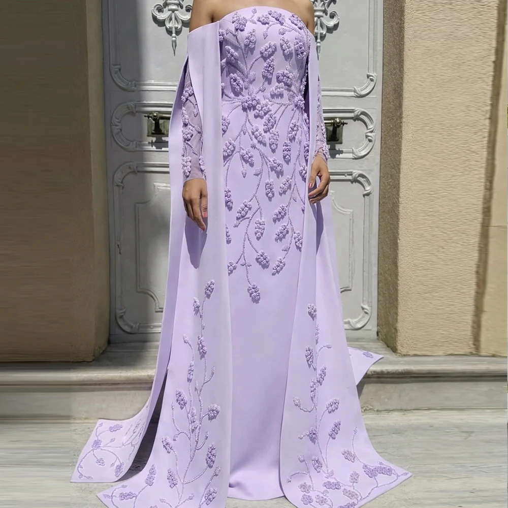 Robes de soirée personnalisées faites à la main avec des fleurs, robes de fête de luxe, robes de bal élégantes de couleur violet clair pour femmes, sur mesure 2026