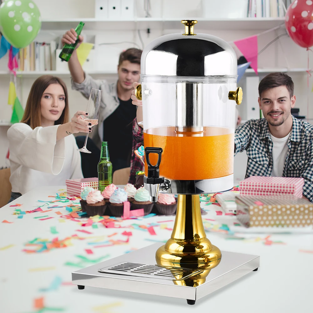 

8L Beverage Container with Centre Ice Core and Drip Trays Drink Dispenser with Stand and Spigot Cold Drink Dispenser for Parties