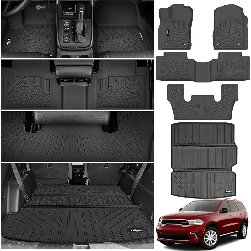 

US Floor Mats for 2016-2023 2024 Dodge Durango 6 Seats with Trunk Mat All Weather TPE Protection 3 Rows Car Floor Liners Full