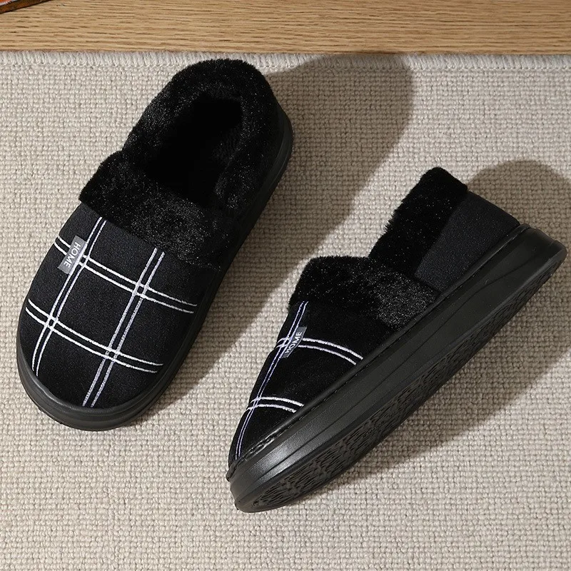 جديد حجم كبير 50 51 الرجال نعال من القطن شتاء دافئ نعال قماش المنزل سميكة وحيد الشرائح عدم الانزلاق مريحة الذكور أحذية دافئة