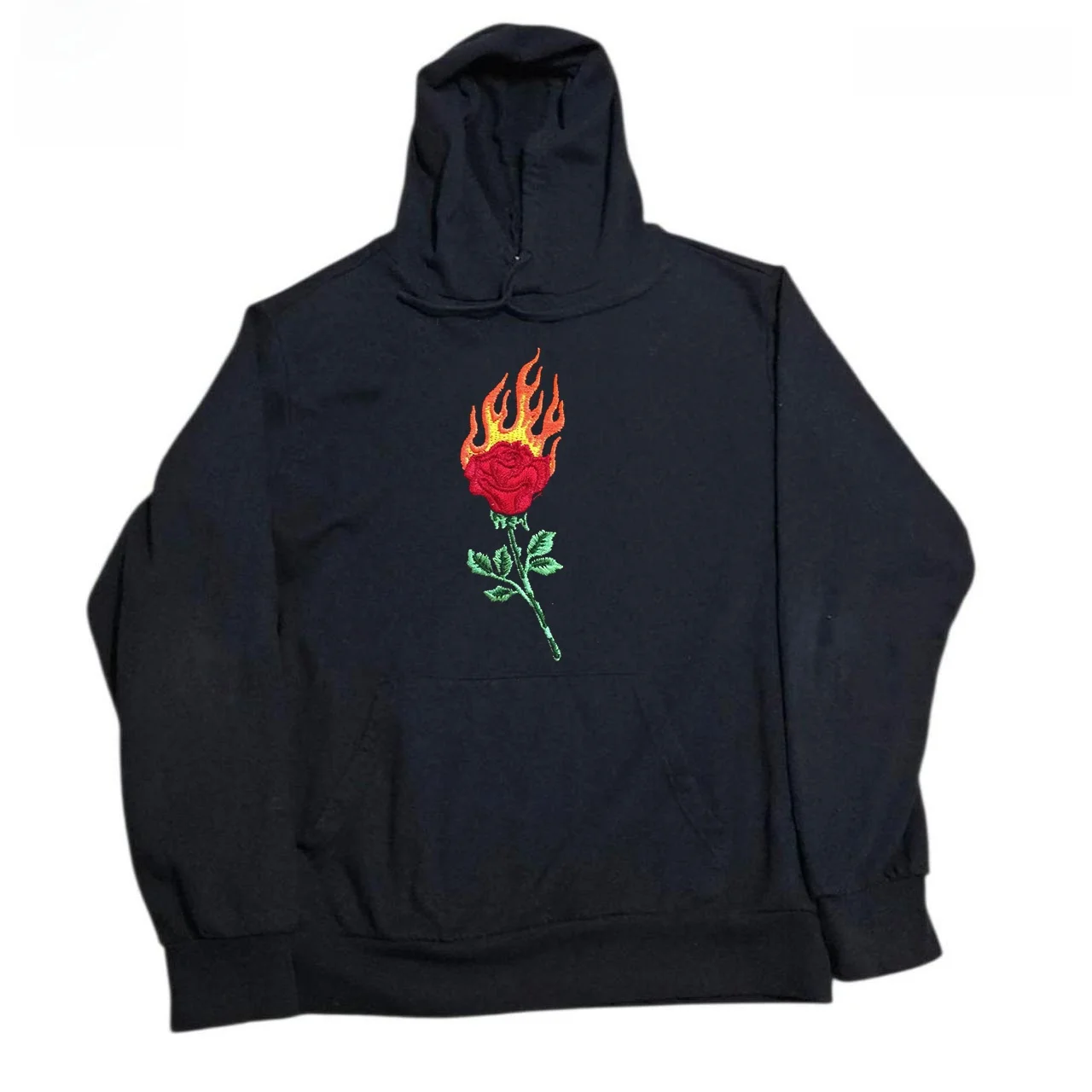 大型サイズ刺繍入りヴィンテージアメリカンレトロローズフレームグラデーションカップルパーカーカジュアルスタイル2025年秋コレクション