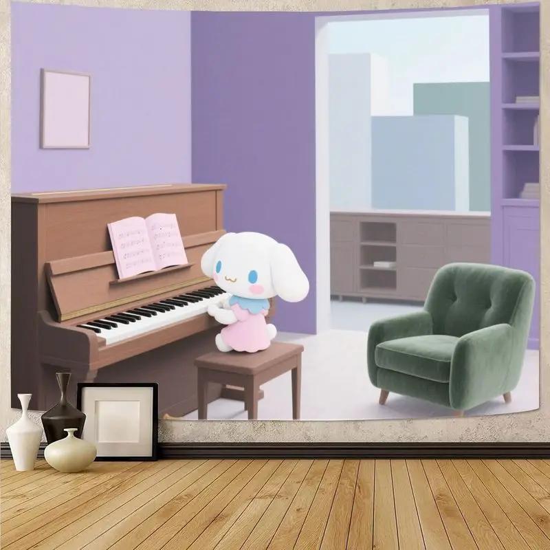 

1 шт. Sanrio Cinnamoroll играющий на фортепиано гобелен милый фиолетовый кавайный декор комнаты настенное искусство для девочек спальня гостиная подарок для фанатов